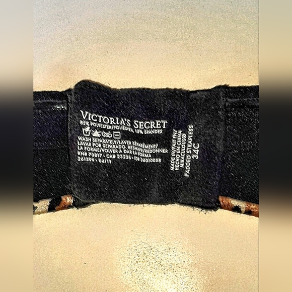 34cVictoria’s Secret Miraculous Padded Strapless Bra Leopard Cream Tan Black 34C - Picture 4 of 4